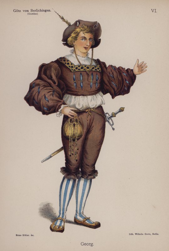 Georg, fra Gotz von Berlichingen af ​​Goethe (farve litho) af German School