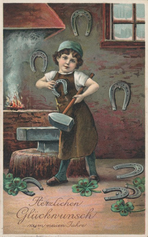 Tysk nytårskort (farve litho) af German School