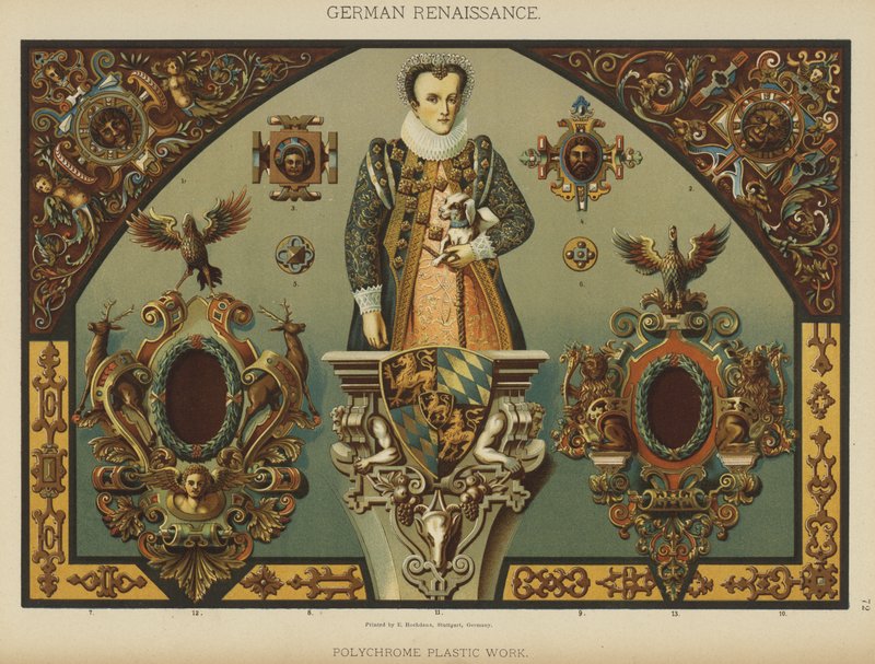 Tysk renæssance, polykromt plastværk (farve litho) af German School