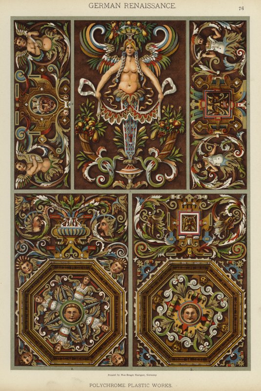 Tysk renæssance, polykrome plastværker (farve litho) af German School