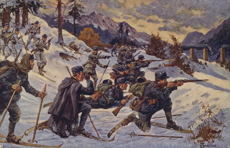 Tyske og østrigske skitropper ved Dukla-passet, Karpaterne, Første Verdenskrig af German School
