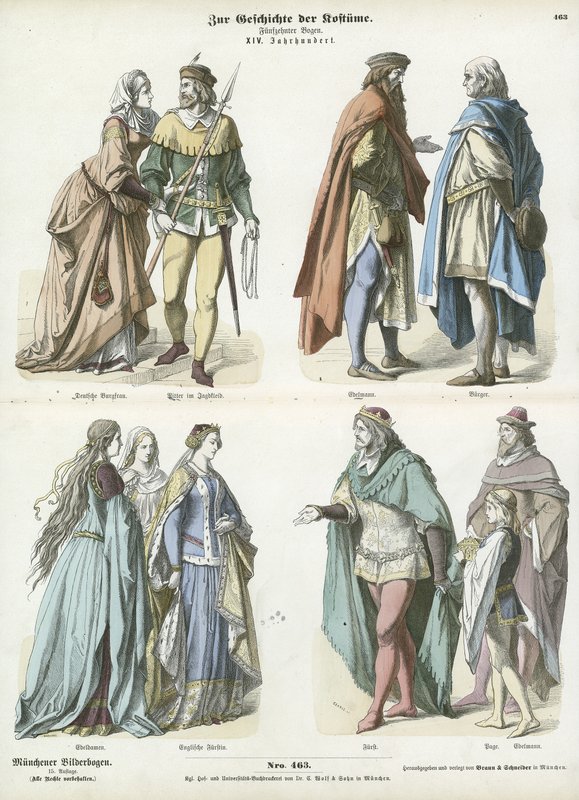 German and English costumes, 14th Century  af German School
