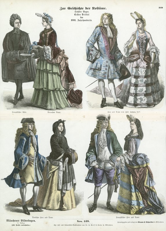 German and French costumes, early 18th Century  af German School