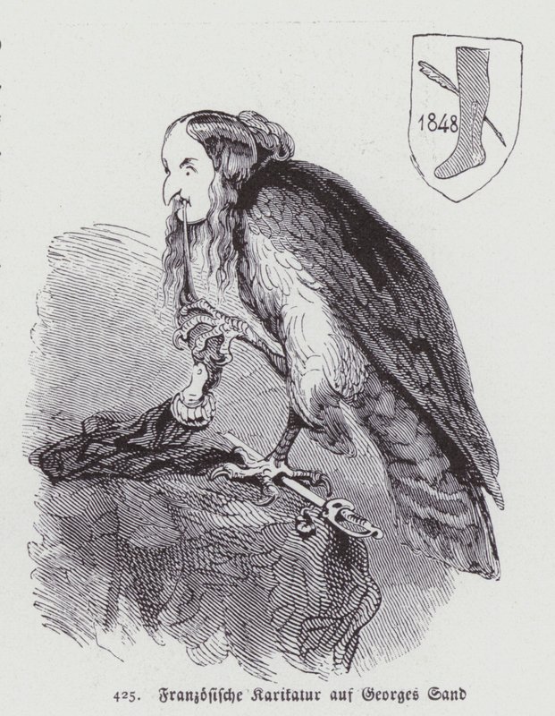 Tysk karikatur af den franske kvindelige forfatter George Sand fra det 19. århundrede (litho) af German School