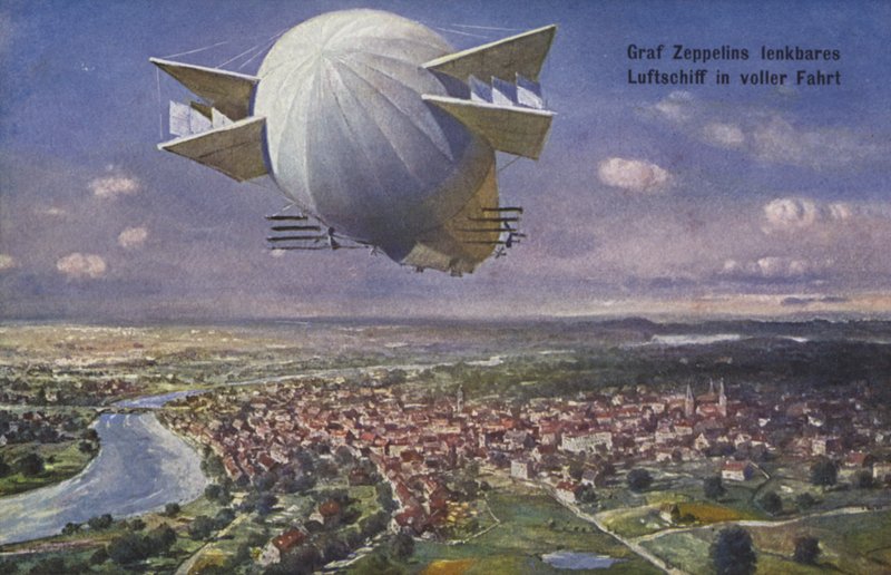 Graf Ferdinand von Zeppelins luftskib i luften af German School