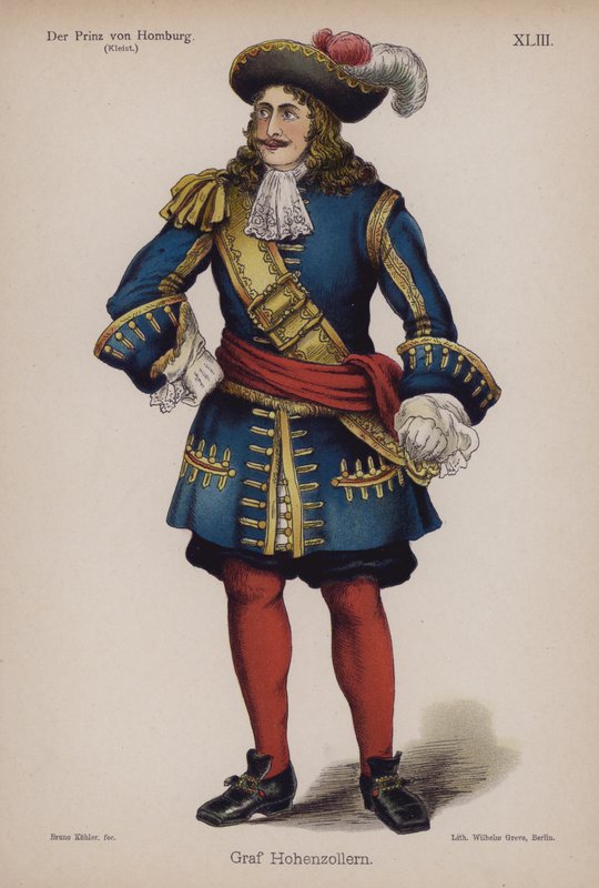 Graf Hohenzollern, fra Der Prinz von Homburg (Prinsen af ​​Homburg) af Heinrich von Kleist (farve litho) af German School