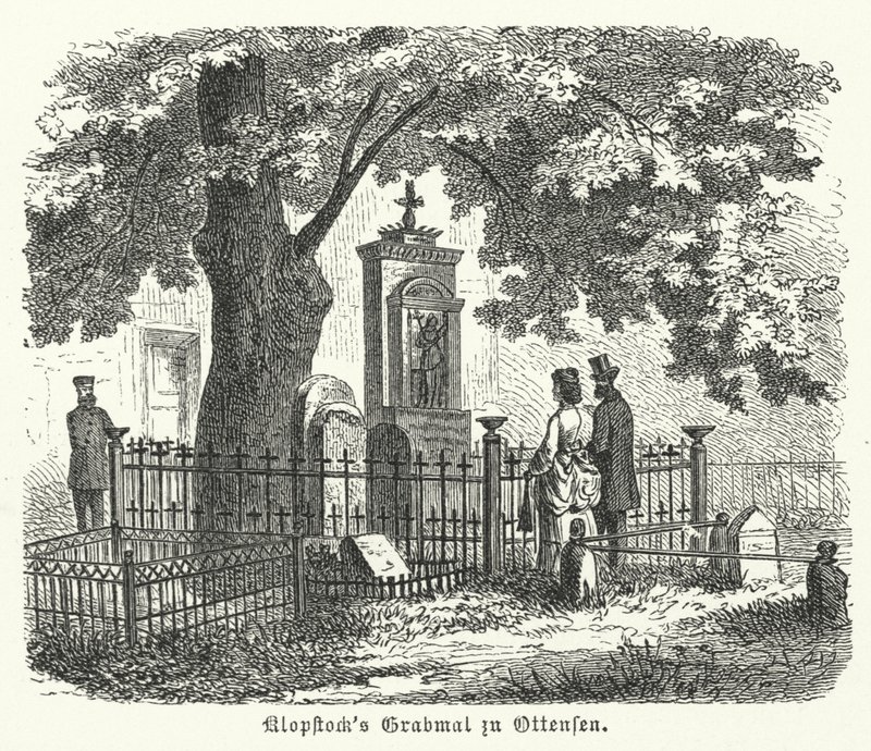 Grav af den tyske digter Friedrich Gottlieb Klopstock, Ottensen, Hamborg (stik) af German School