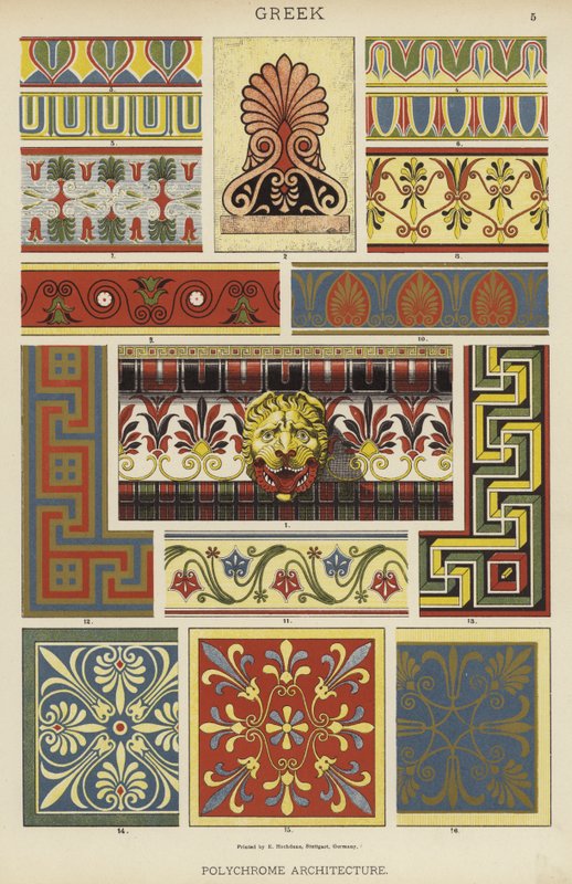 Græsk, polykrom arkitektur (litho-farve) af German School