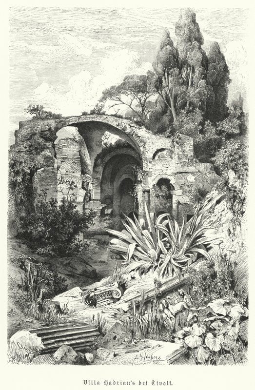 Hadrians villa, Tivoli, Italien (gravering) af German School