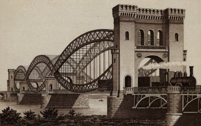 Hamborg: Eisenbahn-Elb-Brucke, Jernbanebroen over Elben (litho) af German School