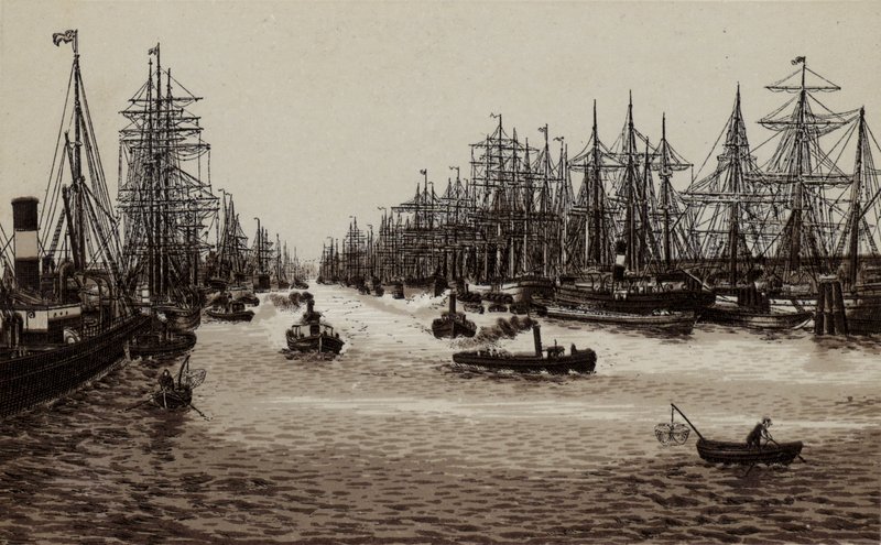 Hamborg: Hafen, Havnen (litho) af German School
