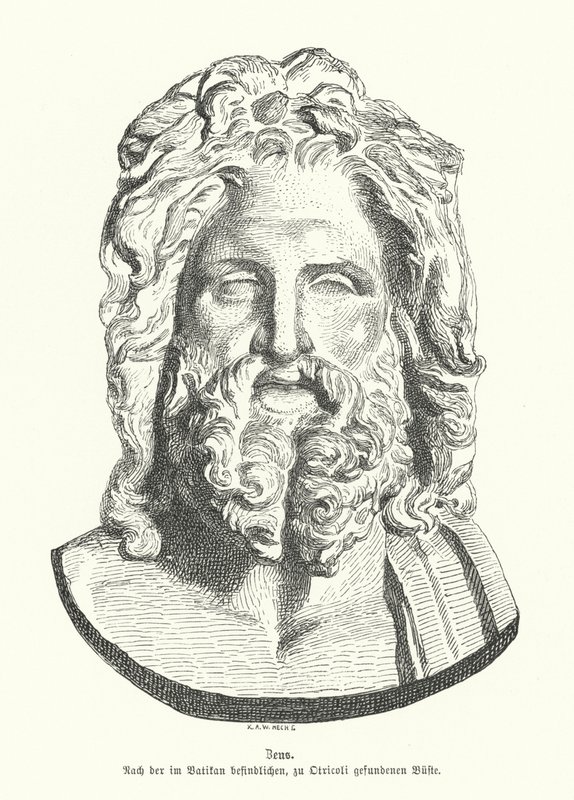 Hoved af Zeus, oldgræsk gud (gravering) af German School