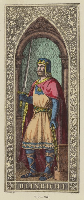 Heinrich I, 919-936 (farvet gravering) af German School