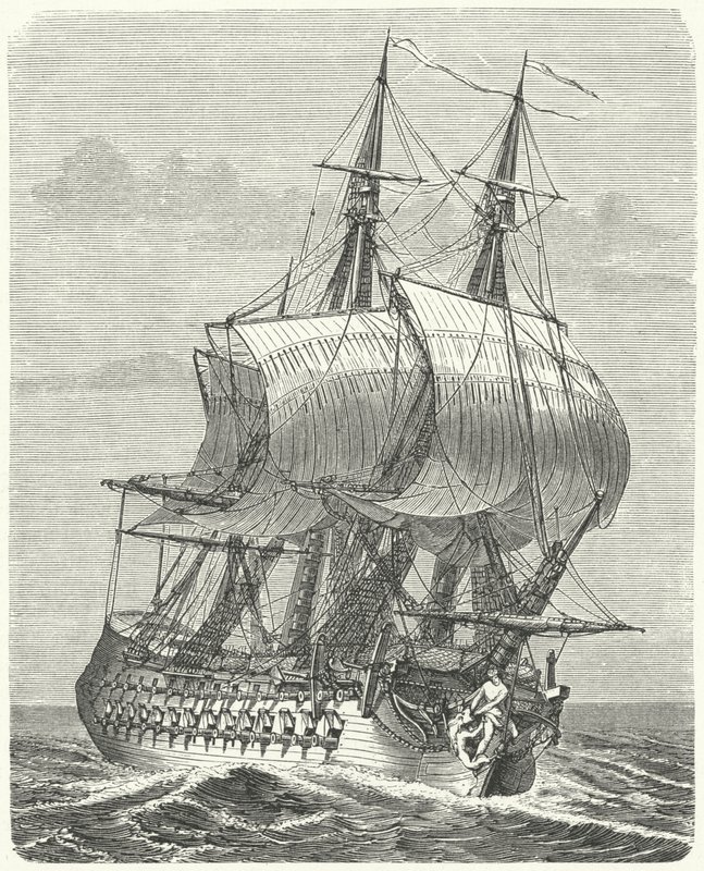 Hercule, fransk 58-kanon fregat (gravering) af German School