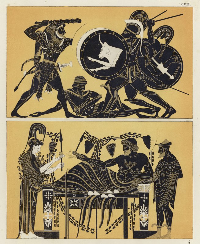 Hercules kæmper mod Geryon og Geryon med Athena og Dionysos af German School