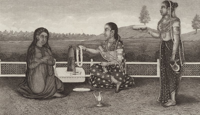 Hinduisk ære for de døde, Indien. Illustration til Bilder-Atlas (gravering) af German School