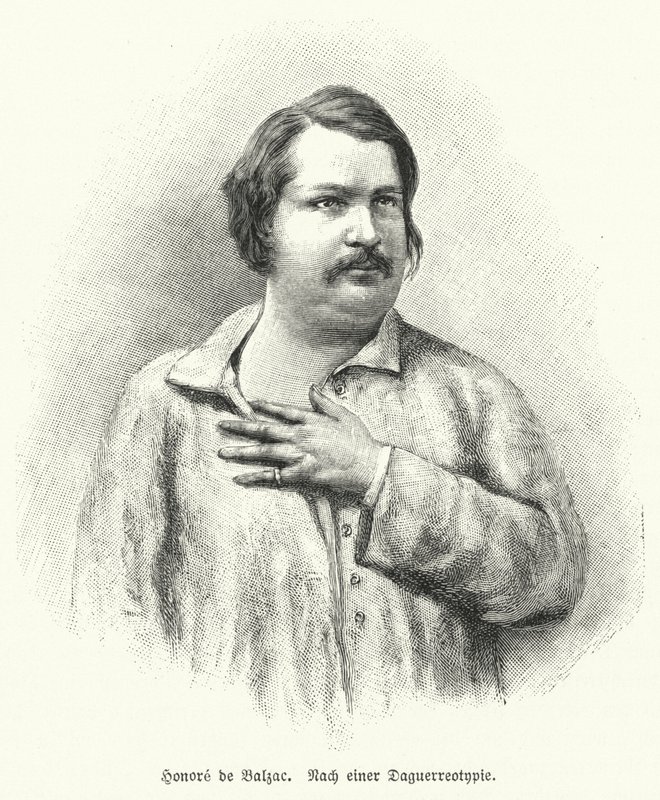 Honore de Balzac, fransk romanforfatter og dramatiker (litho) af German School