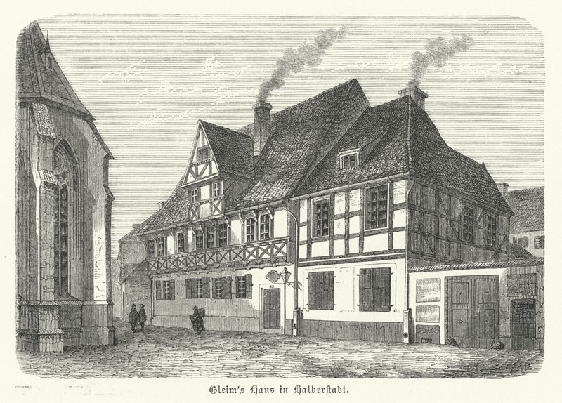 Digteren Johann Wilhelm Ludwig Gleims hus, Halberstadt, Tyskland (gravering) af German School