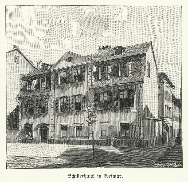 Digterens, dramatikeren og filosoffen Friedrich Schillers hus, Weimar, Tyskland (litho) af German School