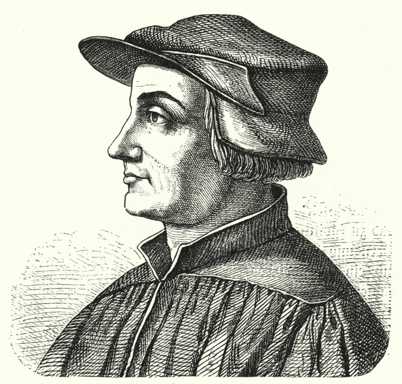 Huldrych Zwingli, ledende skikkelse af reformationen i Schweiz (gravering) af German School