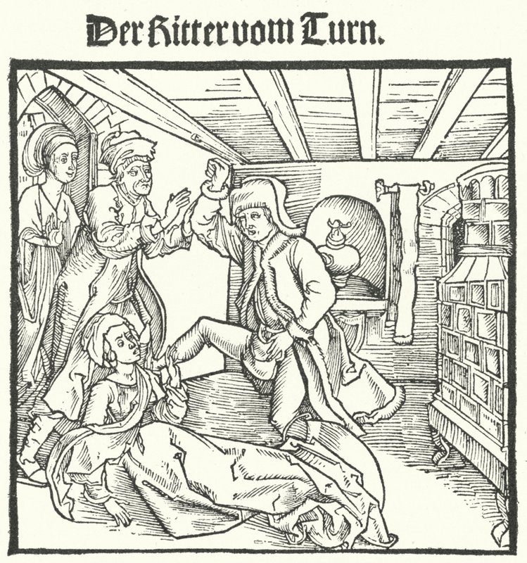 Illustration fra bogen om tårnridderen af Geoffroy IV de la Tour Landry (gravering) af German School