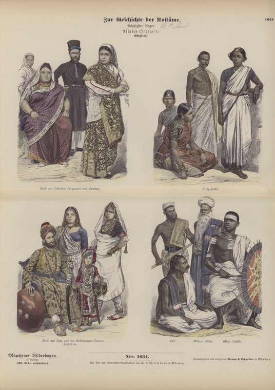 Indisk og asiatisk kjole (farvet gravering) af German School