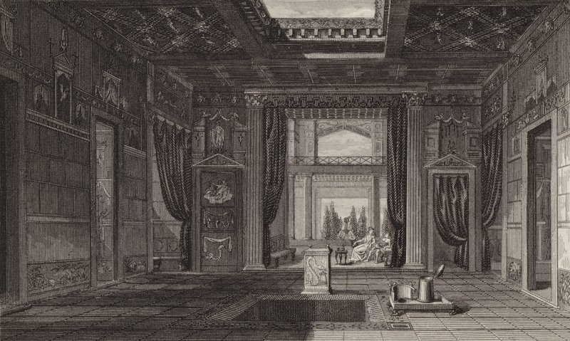 Interiør af et romersk hus i Pompeji. Illustration til Bilder-Atlas (gravering) af German School