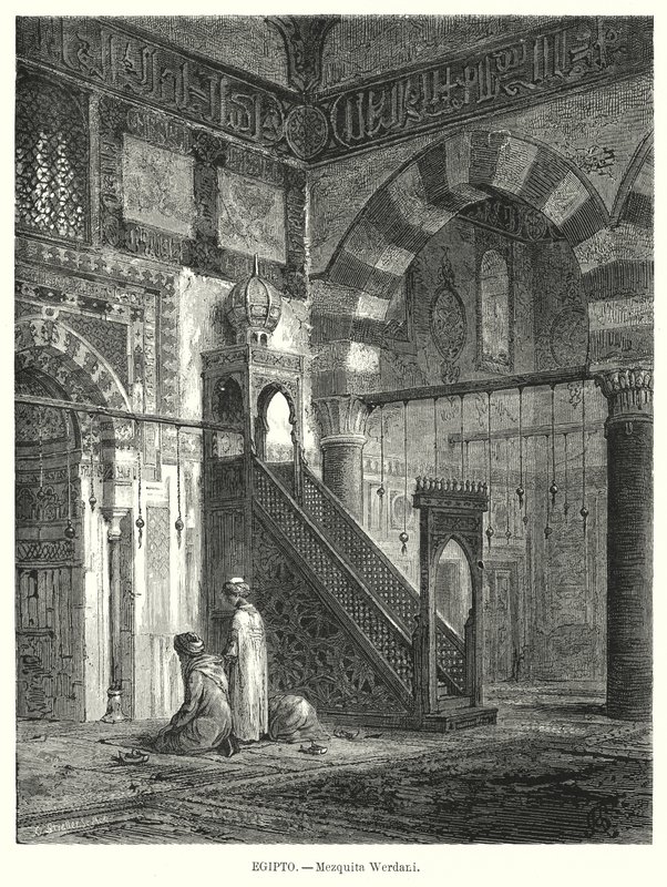 Interiør af moskeen Amir Altinbugha al-Maridani, Kairo, Egypten (litho) af German School