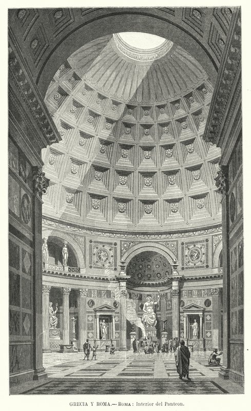 Det indre af Pantheon, Rom (litho) af German School