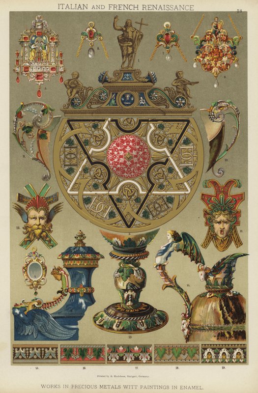 Italiensk og fransk renæssance, arbejder i ædelmetaller Witt malerier i emalje (farve litho) af German School
