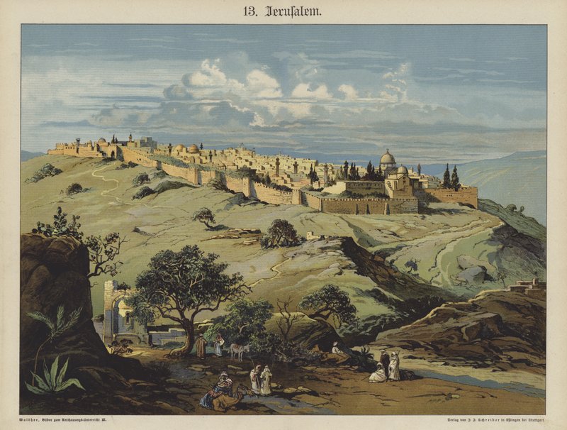 Jerusalem (farve litho) af German School