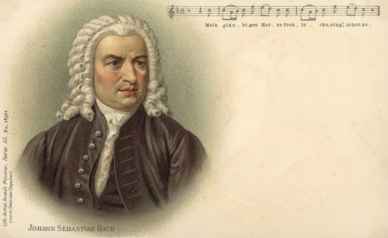 Johann Sebastian Bach (farve litho) af German School