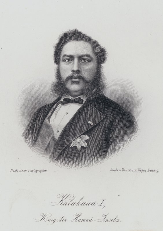 Kalakaua I, konge af Hawaii-øerne (gravering) af German School