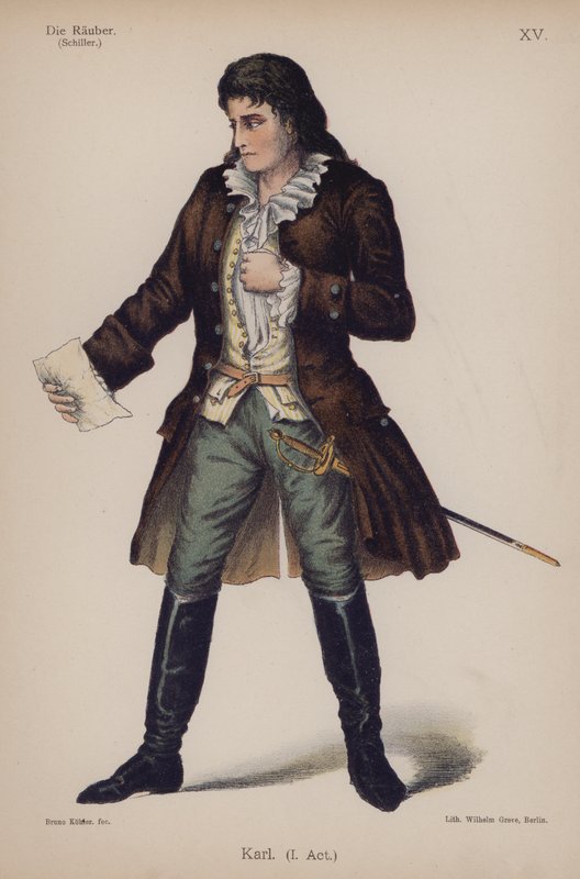 Karl, fra Die Rauber (Røverne) af Friedrich Schiller (farve litho) af German School