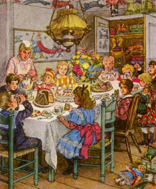 Kindergeburtstag / Børnefødselsdag (farvelitografi) af German School