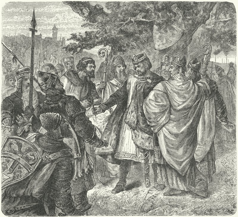 Kong John accepterer Magna Carta, Runnymede af German School