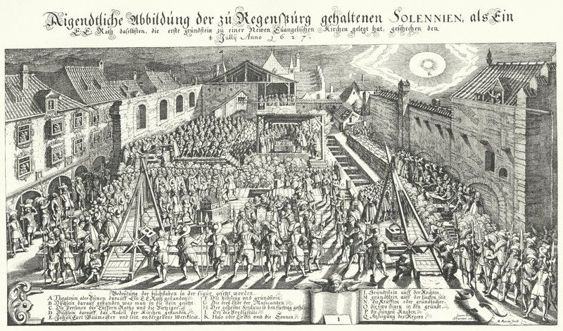 Nedlægning af grundsten til en ny protestantisk kirke i Regensburg af German School