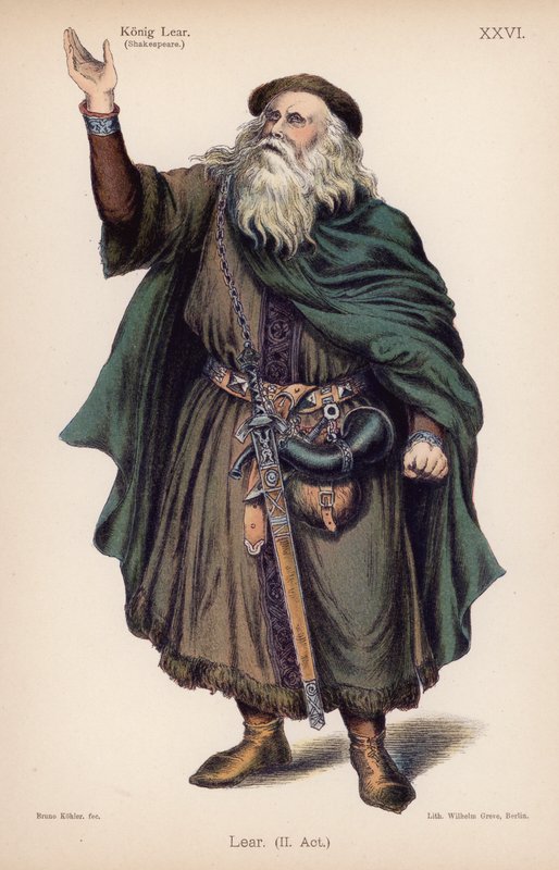 Lear, King of Britain, fra Shakespeares King Lear (farve litho) af German School
