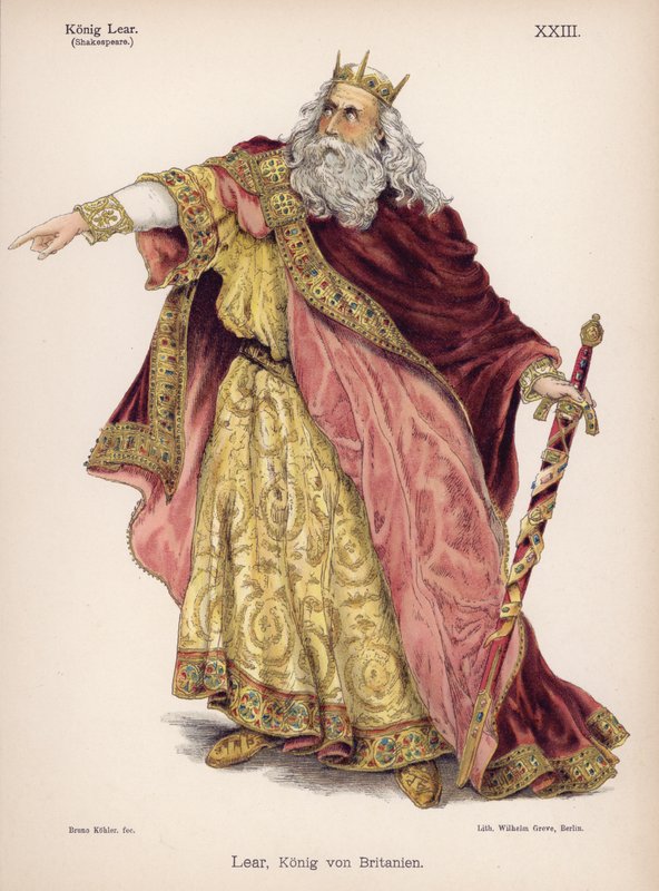 Lear, King of Britain, fra Shakespeares King Lear (farve litho) af German School