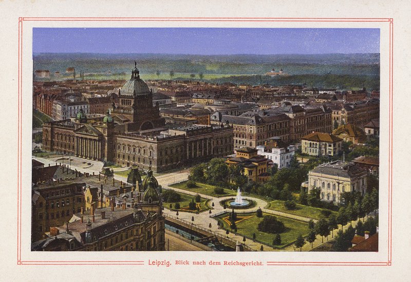 Leipzig, udsigt efter det kejserlige hof (farvelitografi) af German School
