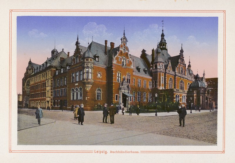 Leipzig, boghandlerens hus (farvelitografi) af German School