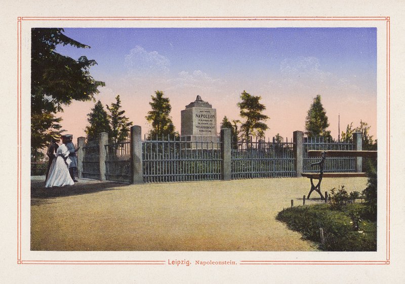 Leipzig, Napoleonstein (farvelitografi) af German School