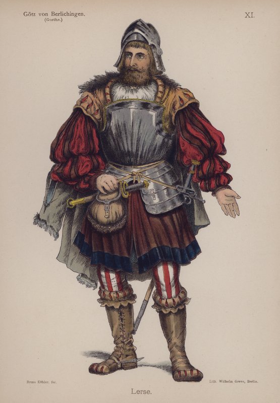 Lerse, fra Gotz von Berlichingen af ​​Goethe (farve litho) af German School