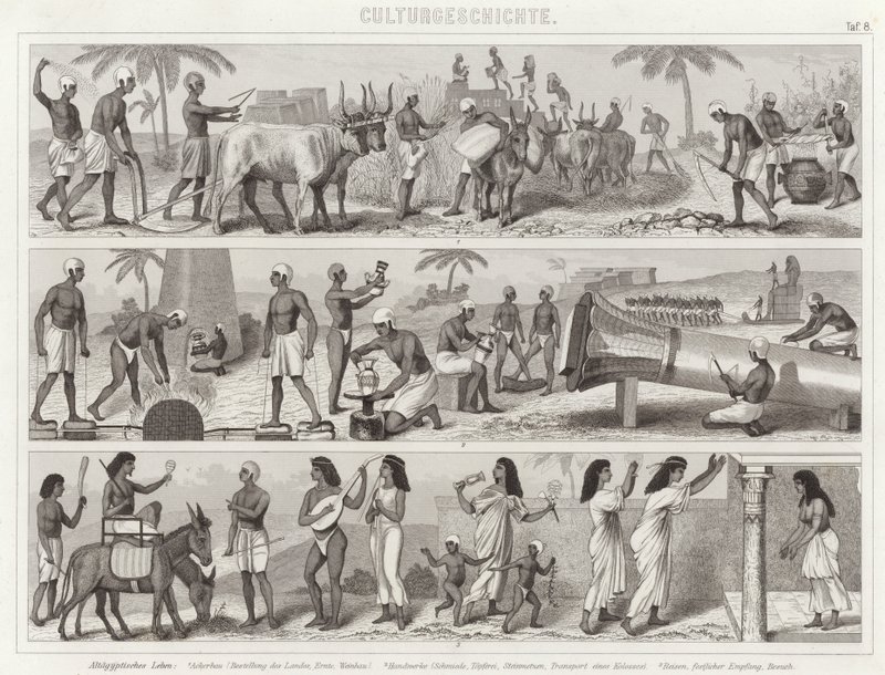 Livet i det gamle Egypten. Illustration til Bilder-Atlas (gravering) af German School