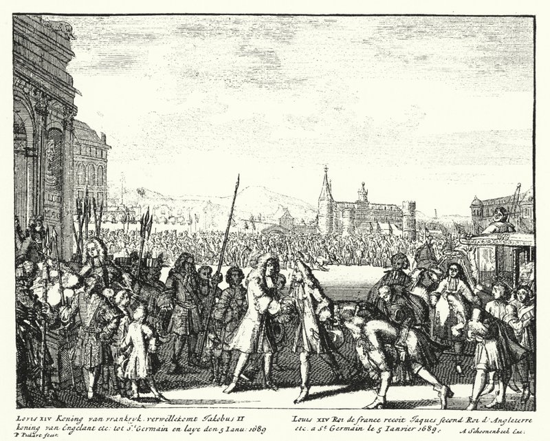 Ludvig XIV af Frankrig byder James II af England velkommen i eksil af German School