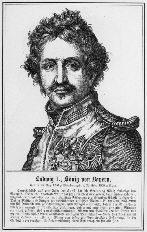 Ludwig I, konge af Bayern (gravering) af German School
