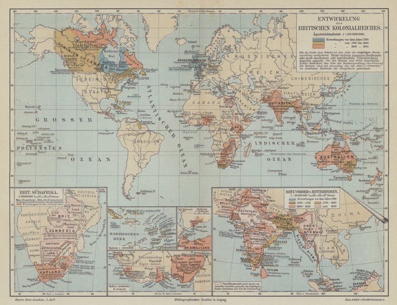 Kort, der viser udvidelsen af det britiske imperium af German School