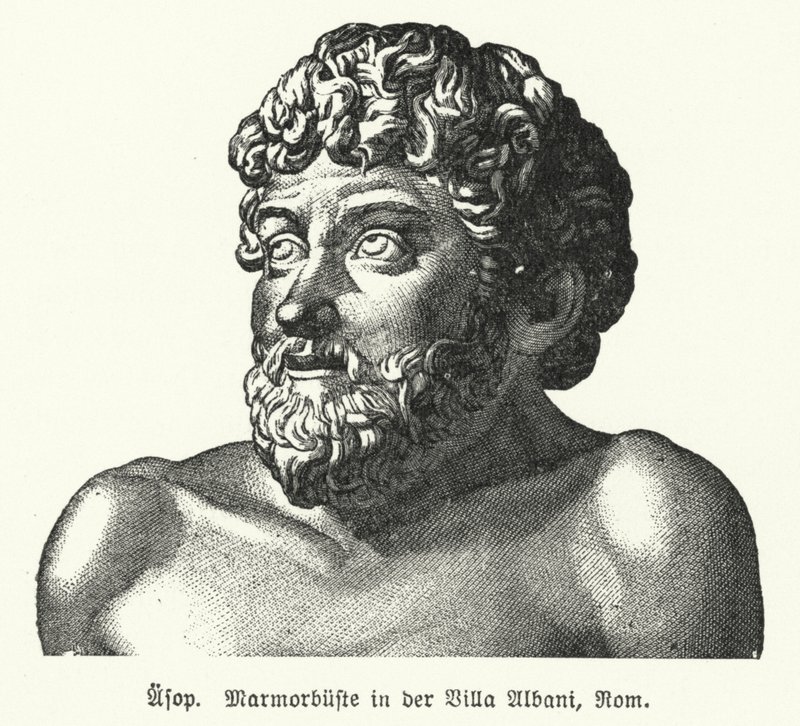 Marmorbuste af Æsop (c620-564 f.Kr.), oldgræsk fabulist (litho) af German School