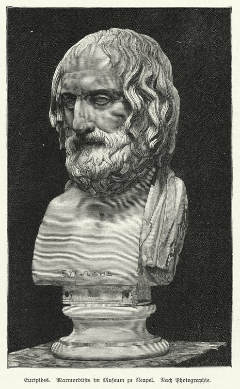 Marmorbuste af Euripides, oldgræsk dramatiker (litho) af German School