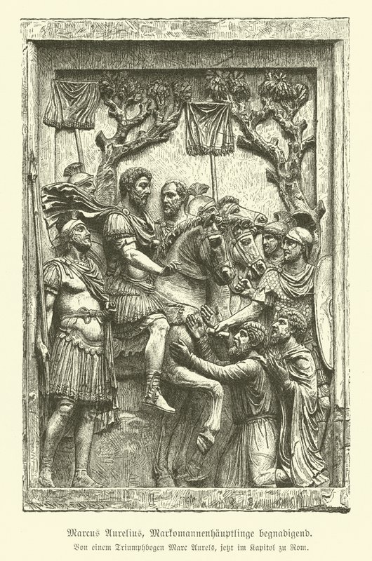 Marcus Aurelius benåder Marcomanniske høvdinge (gravering) af German School